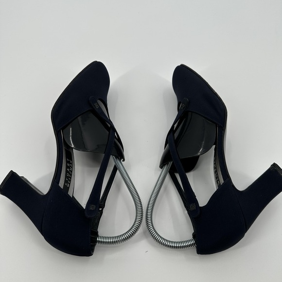 Stuart Weitzman Shoes Womens Size 9.5 Navy Mary Jane Heels Pumps Square Toe - Picture 6 of 8